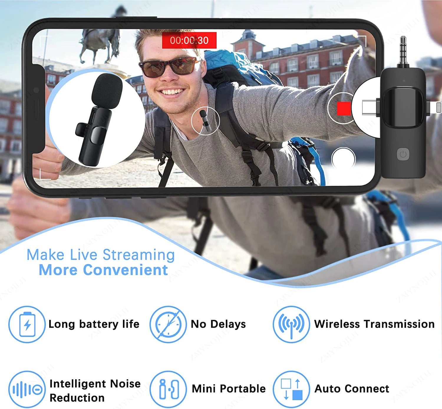 Professional 4 in 1 Wireless Lavalier Microphone 