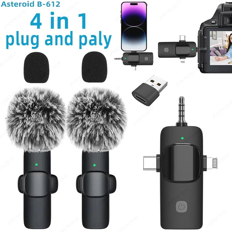 Professional 4 in 1 Wireless Lavalier Microphone 